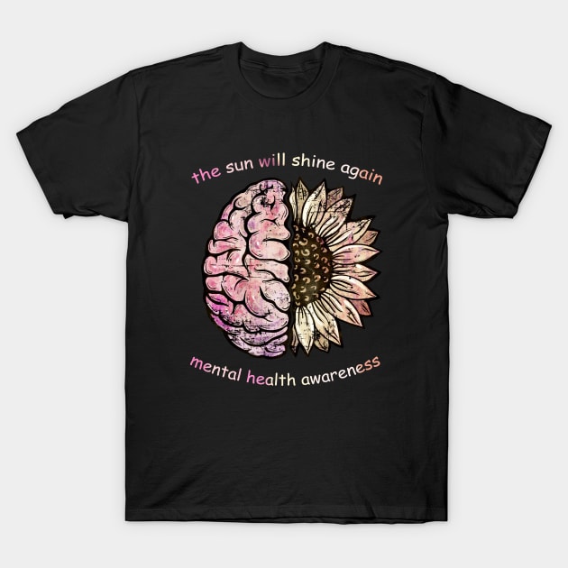 Brain Floral sunflower, Mental Health awareness T-Shirt by Collagedream